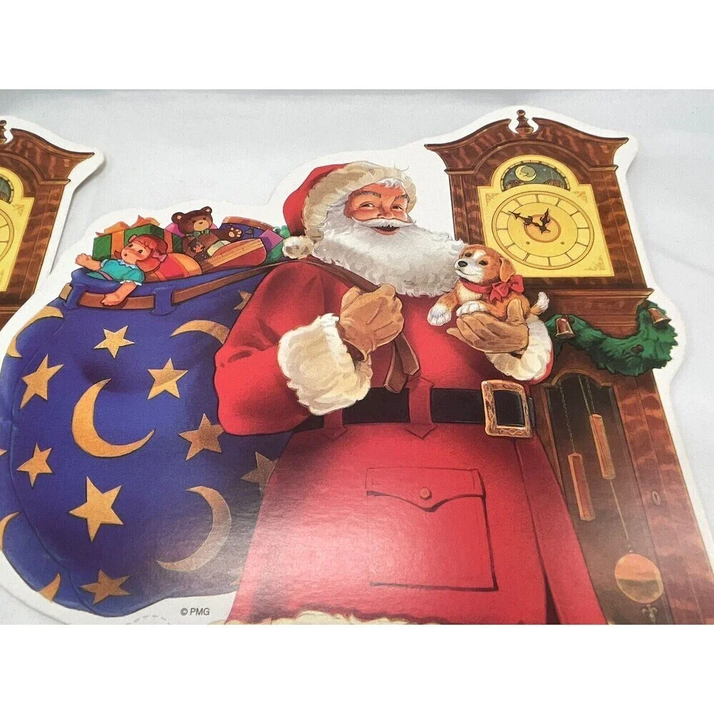 Vintage 2 Paper Magic Group Christmas Santa Claus  Die Cut Decoration 13”
